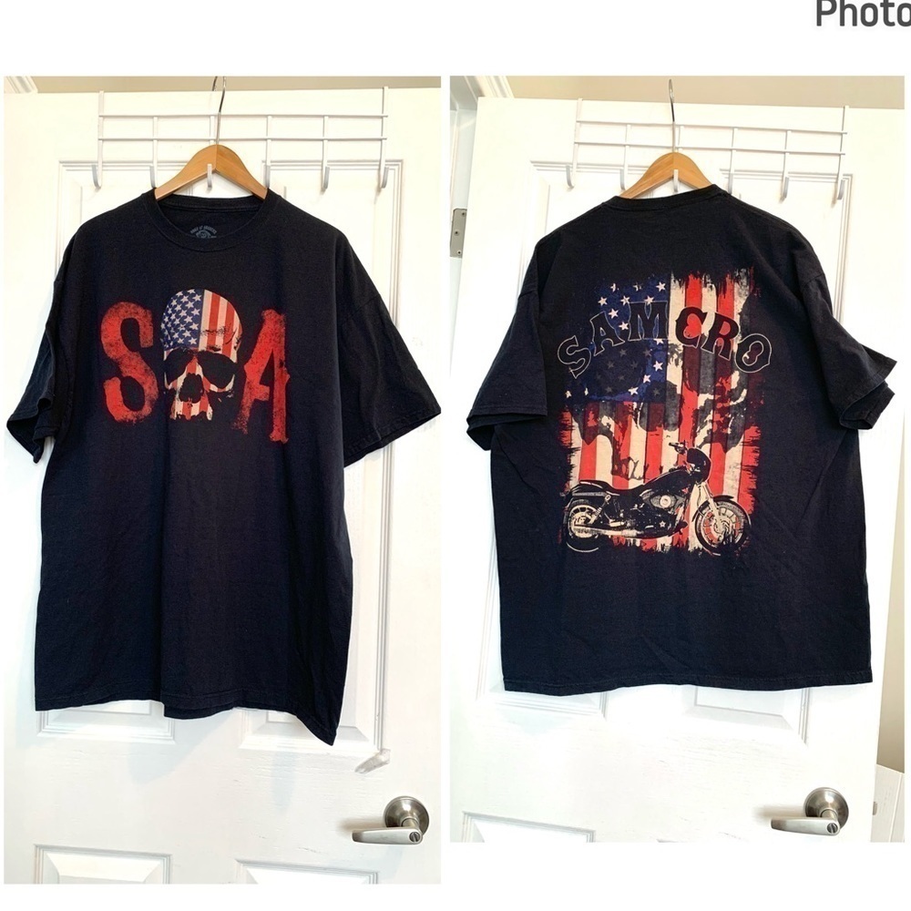 Sons of Anarchy American flag biker t-shirt motorcycle moto tee Streetwear Med